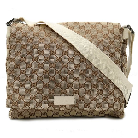 GUCCI Handbags - GUCCI GG canvas shoulder bag, leather, khaki beige, ivory, white, 146236